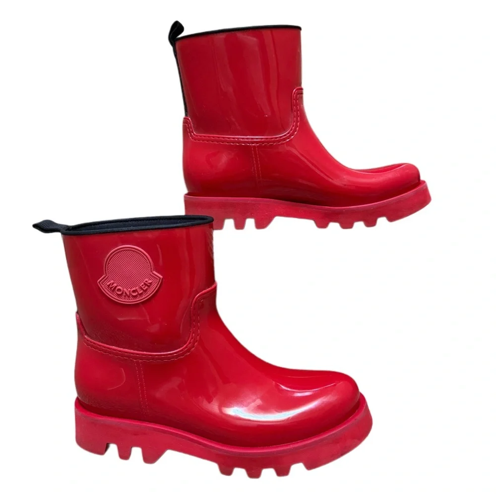 -SOLD -AUTHENTIC MONCLER sexy Glossy Red Rain Boots EU 40 US 9.5 - Picture 3 of 15